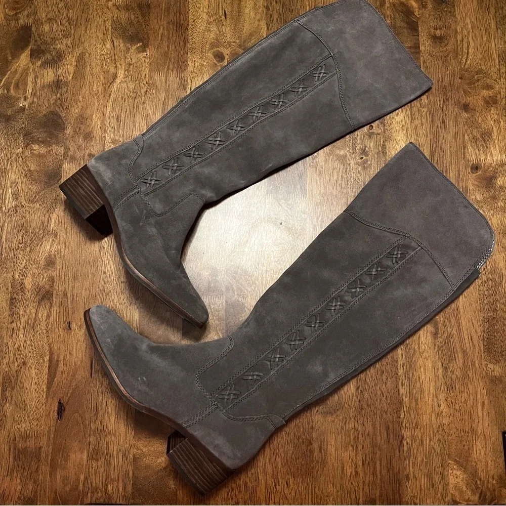 NWOT Vince Camuto Kreesell Over The Knee Suede Boots 11 Charcoal Western Boho